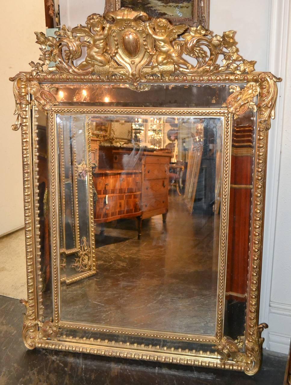 19th Century, French, Louis XV Cushion Mirror In Good Condition In Dallas, TX