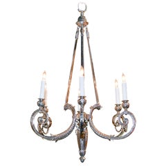 1940s Continental Six-Light Bronze Chandelier with Recent Plating