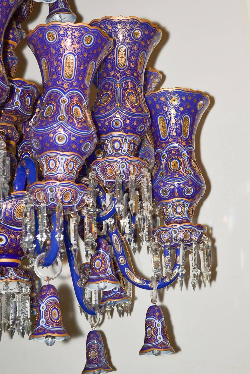 Fine Pair of Austrian Painted and Enameled Glass Chandeliers In Good Condition In Dallas, TX