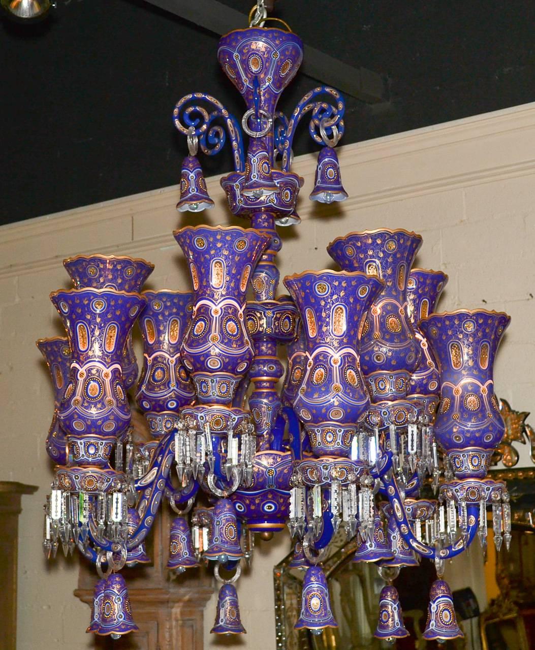 Fine Pair of Austrian Painted and Enameled Glass Chandeliers 4