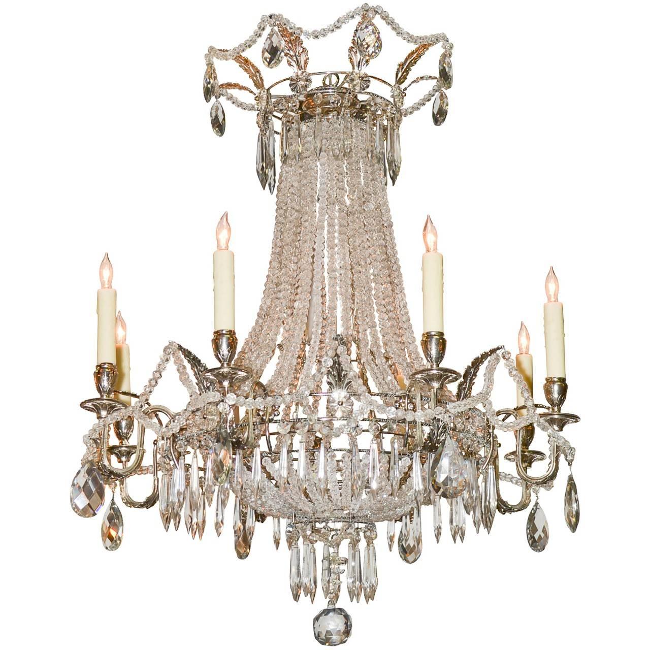 French Beaded and Silver Gilt Basket Form Chandelier