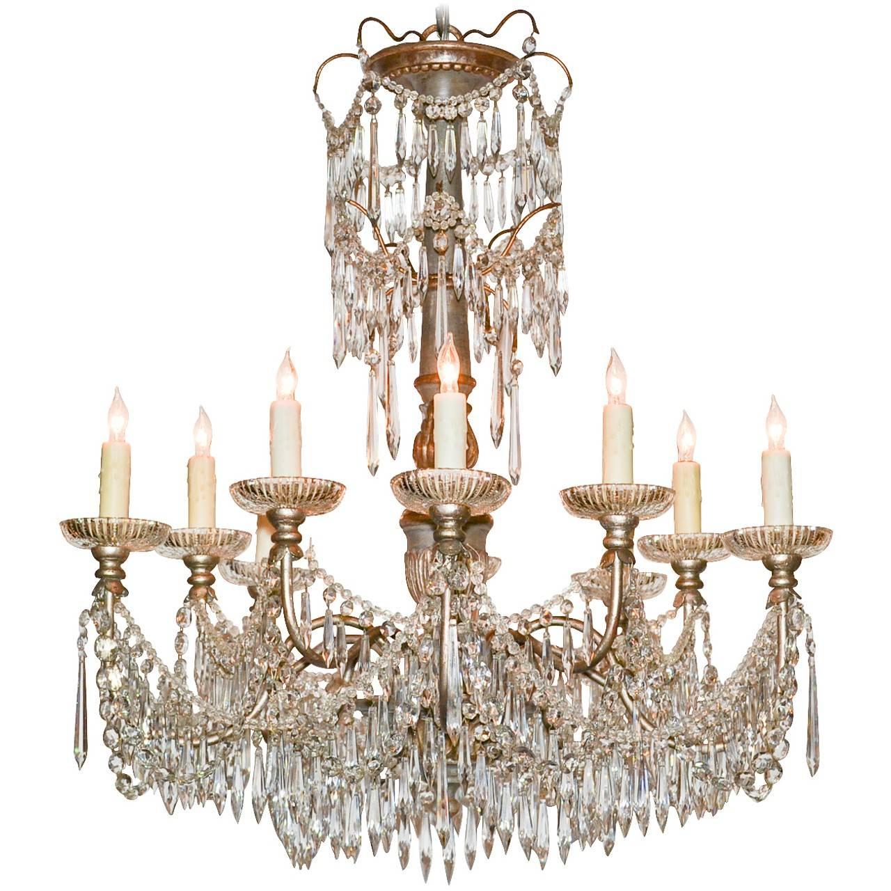 Italian Painted Wood and Crystal Chandelier