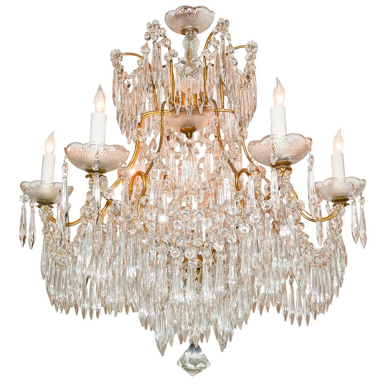 French Crystal Prism Chandelier, circa 1940