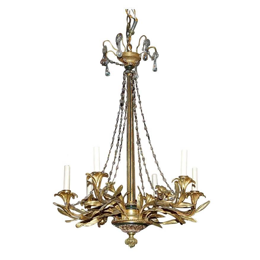 Antique French Gilt Bronze, Wood, and Crystal Chandelier, circa 1890
