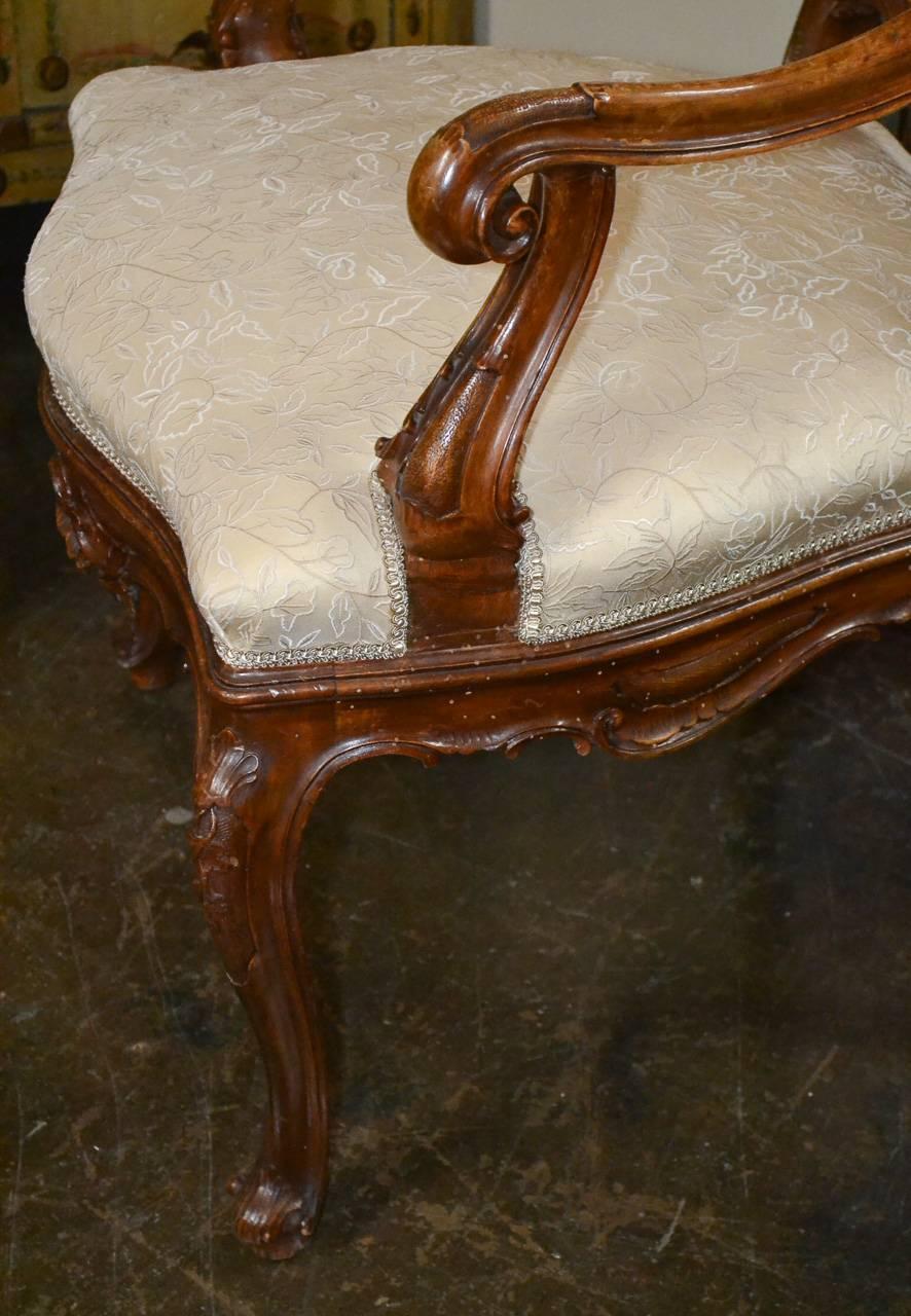 Walnut 19th Century Pair of French Louis XV Rococo Armchairs