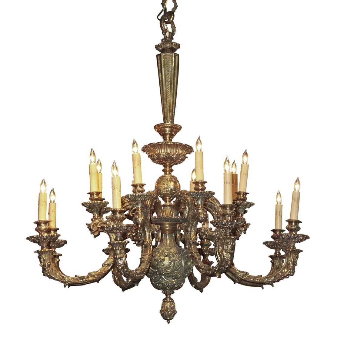 French Embossed Bronze Rococo Style Chandelier