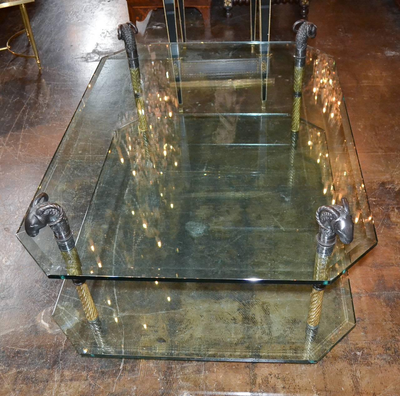 Beveled Great Quality Midcentury Bronze Coffee Table