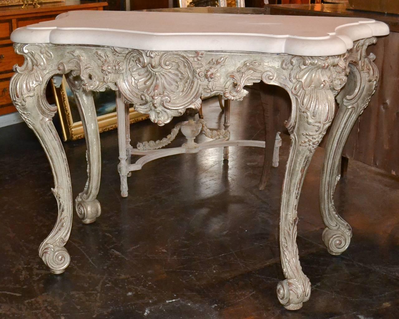 Late 20th Century Italian Carved Silver Gilt Console For Sale