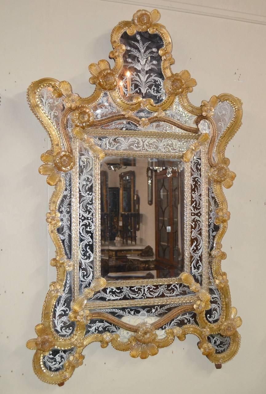 Rare Matching Pair of Venetian Mirrors In Good Condition In Dallas, TX