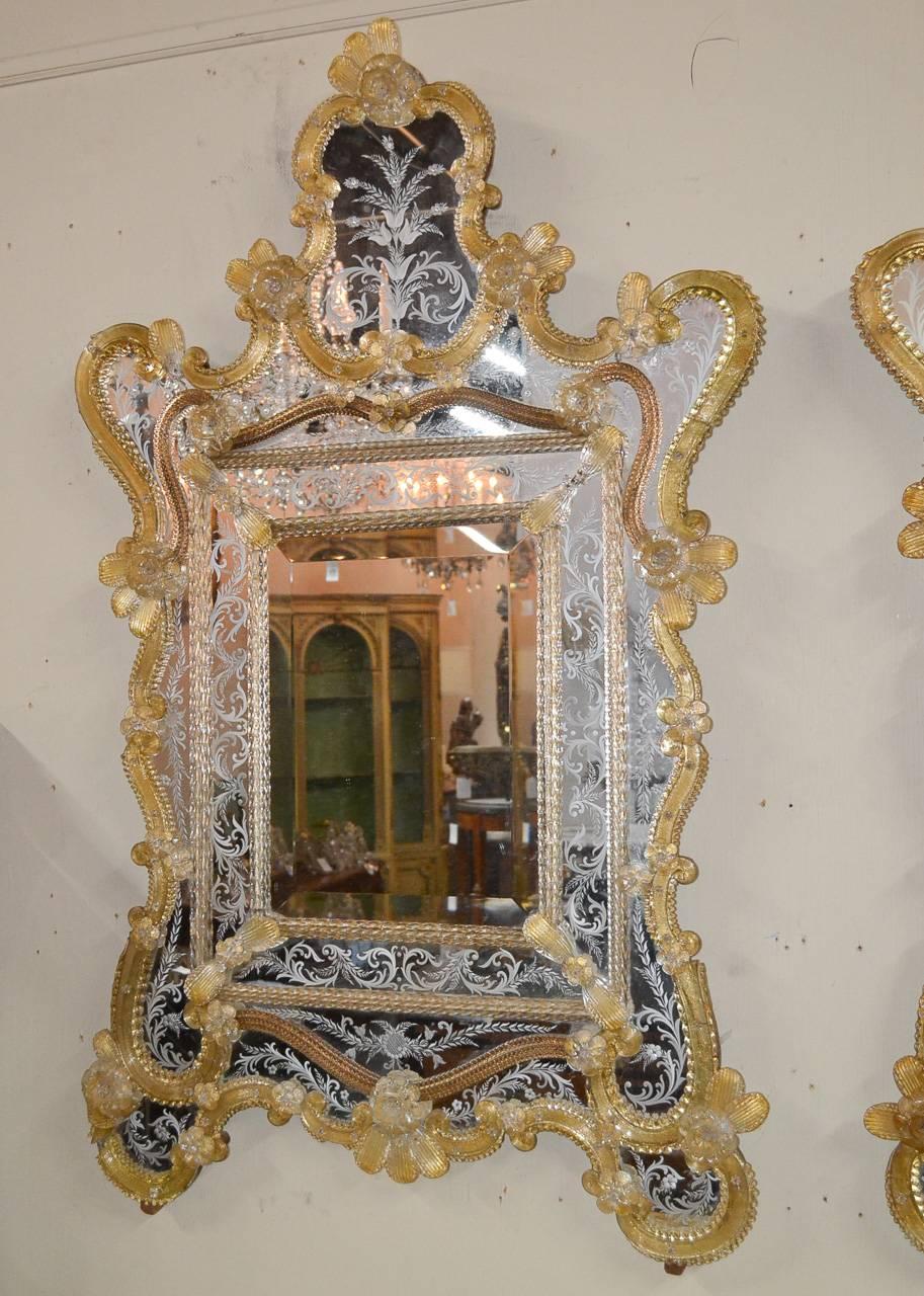 Glass Rare Matching Pair of Venetian Mirrors