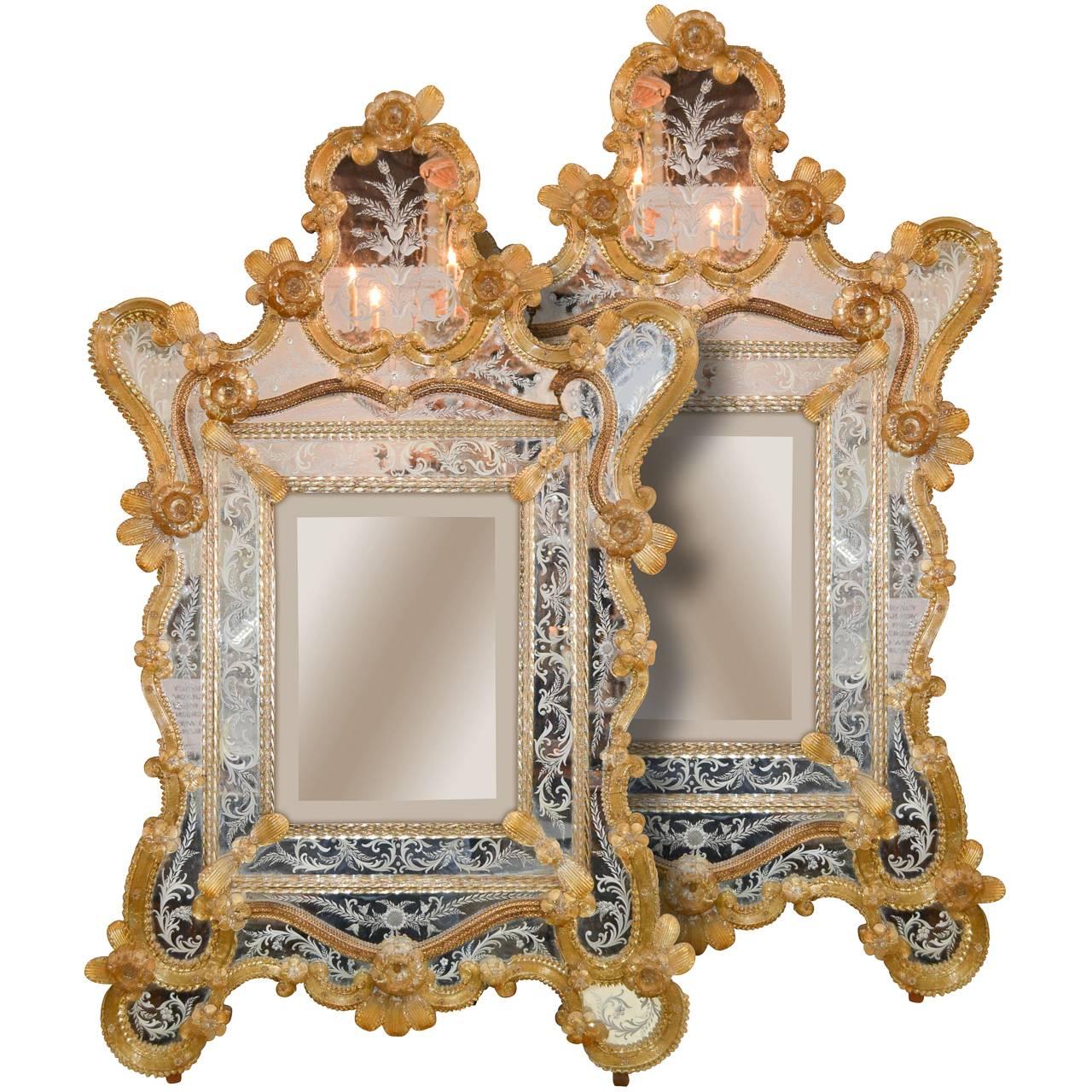 Rare Matching Pair of Venetian Mirrors