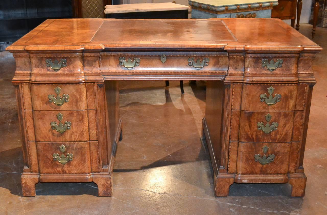 Handsome 19th Century English Burl Walnut Desk 1