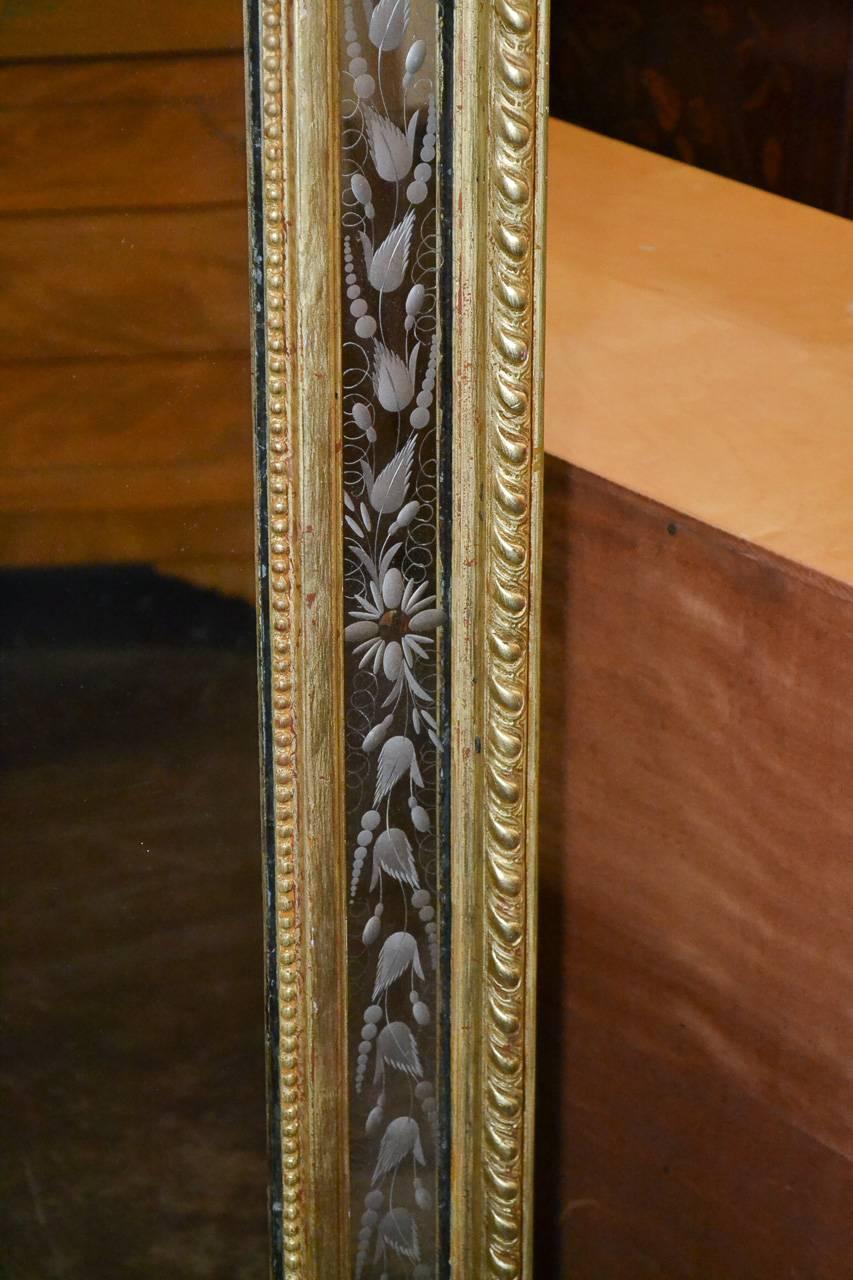 19th Century French Etched Glass Giltwood Mirror 2