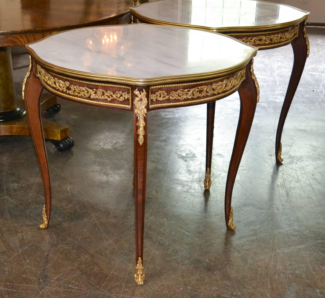Bronze Excellent Pair of French Mahogany Side Tables