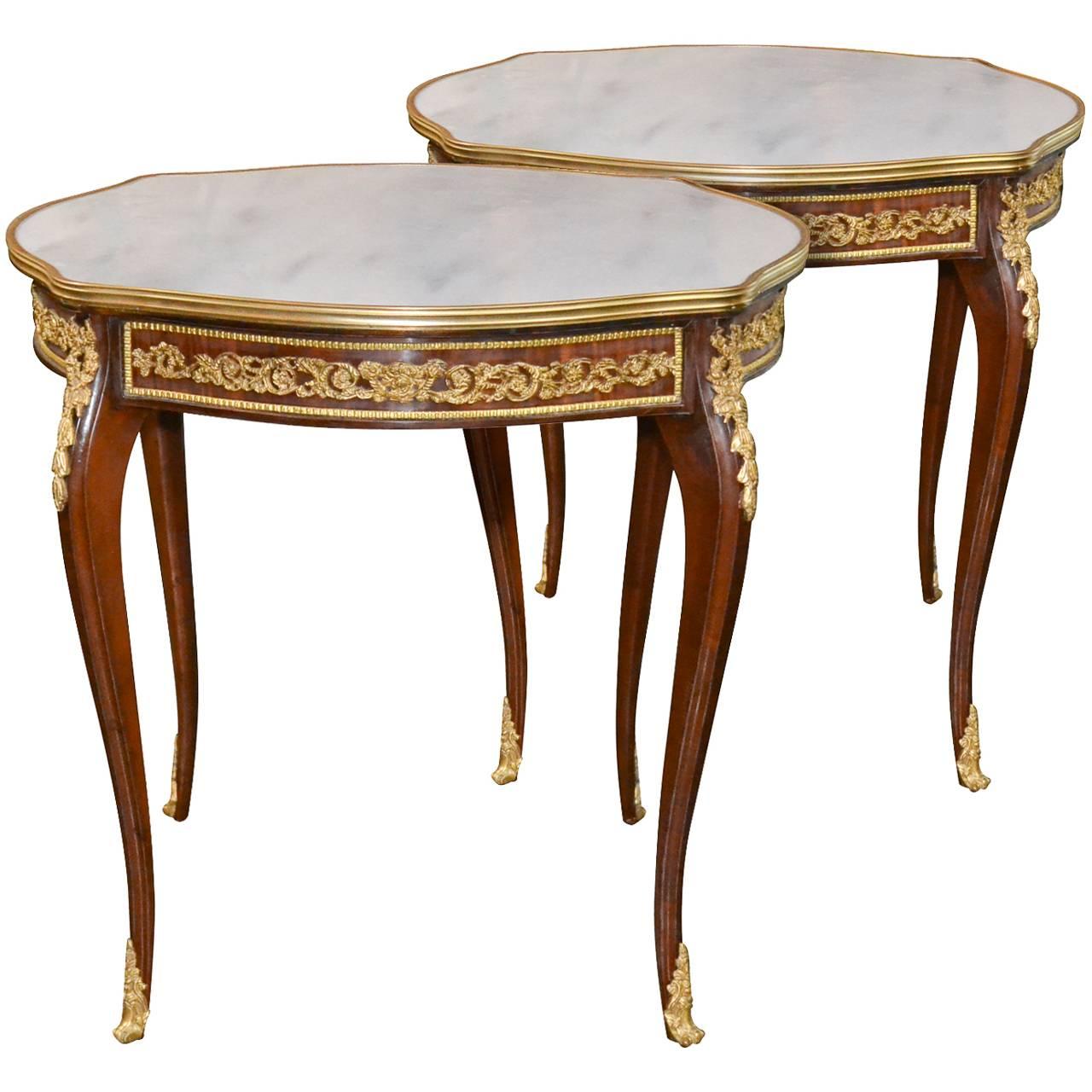 Excellent Pair of French Mahogany Side Tables