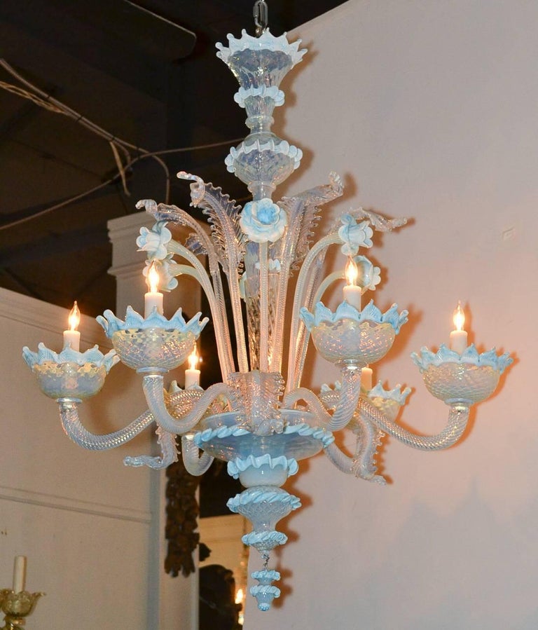 Venetian Opalescent Blue glass Chandelier at 1stDibs