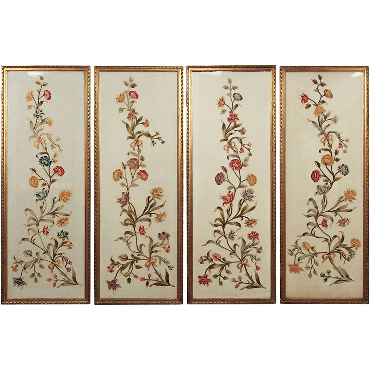 Superb Pair of Silk Embroidered Panels