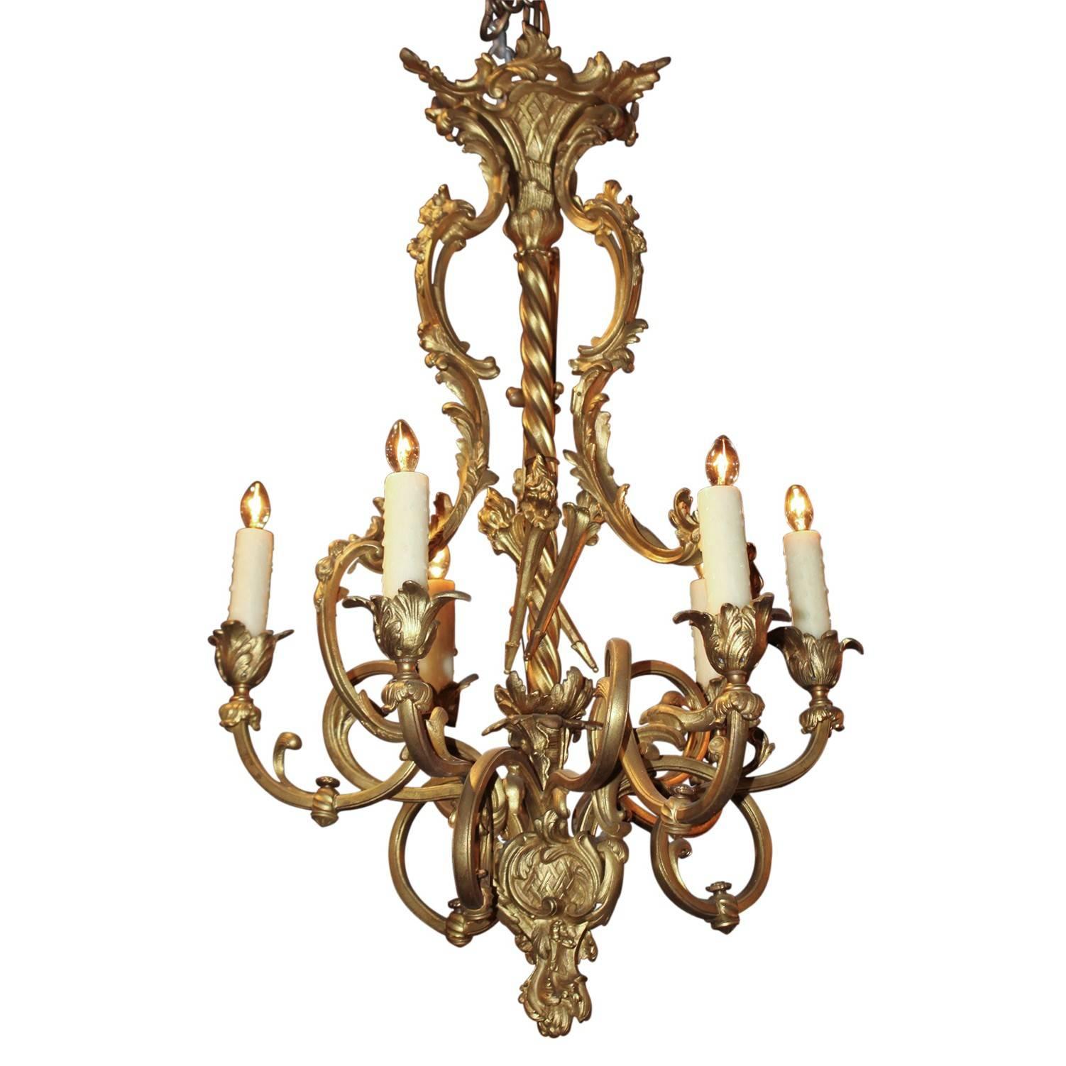 19th Century French Rococo Style Gilded Bronze Chandelier