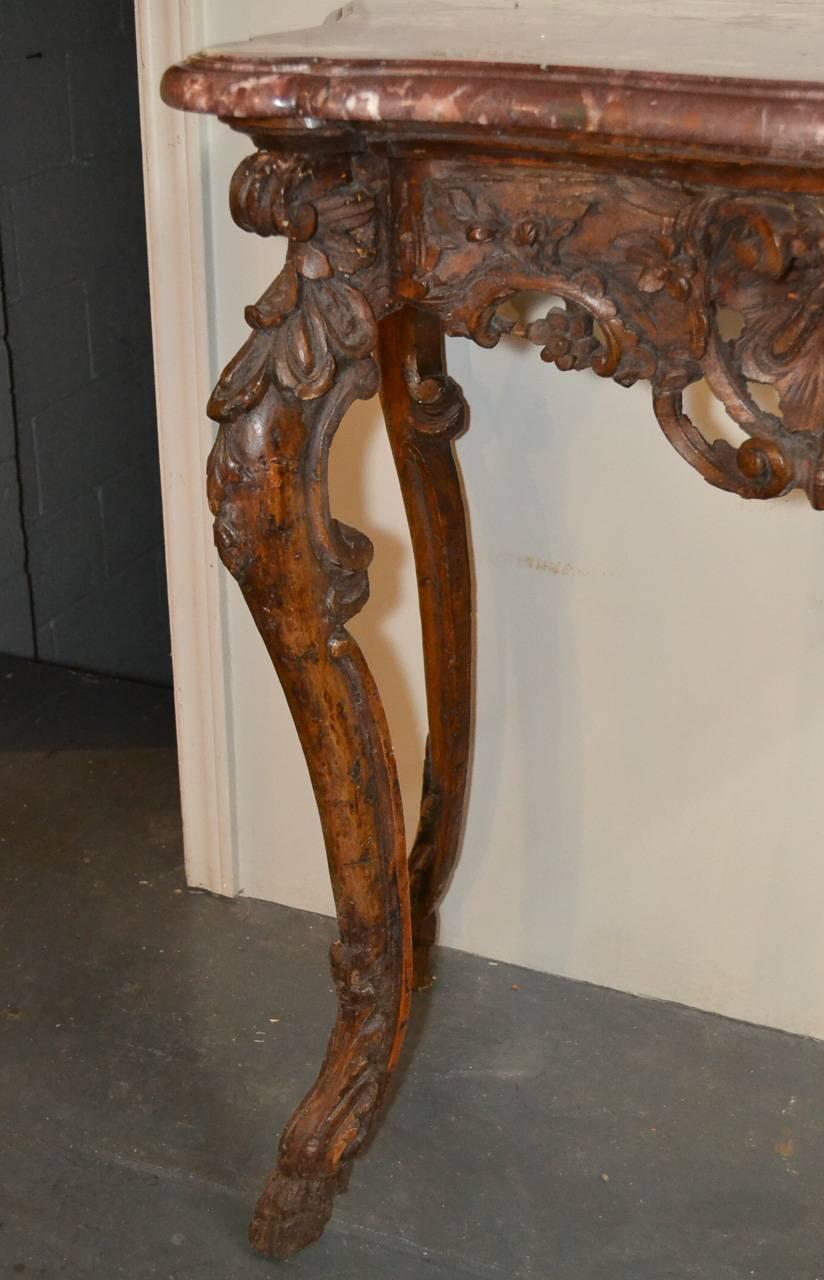 Hand-Carved 18th Century French Carved Walnut Console