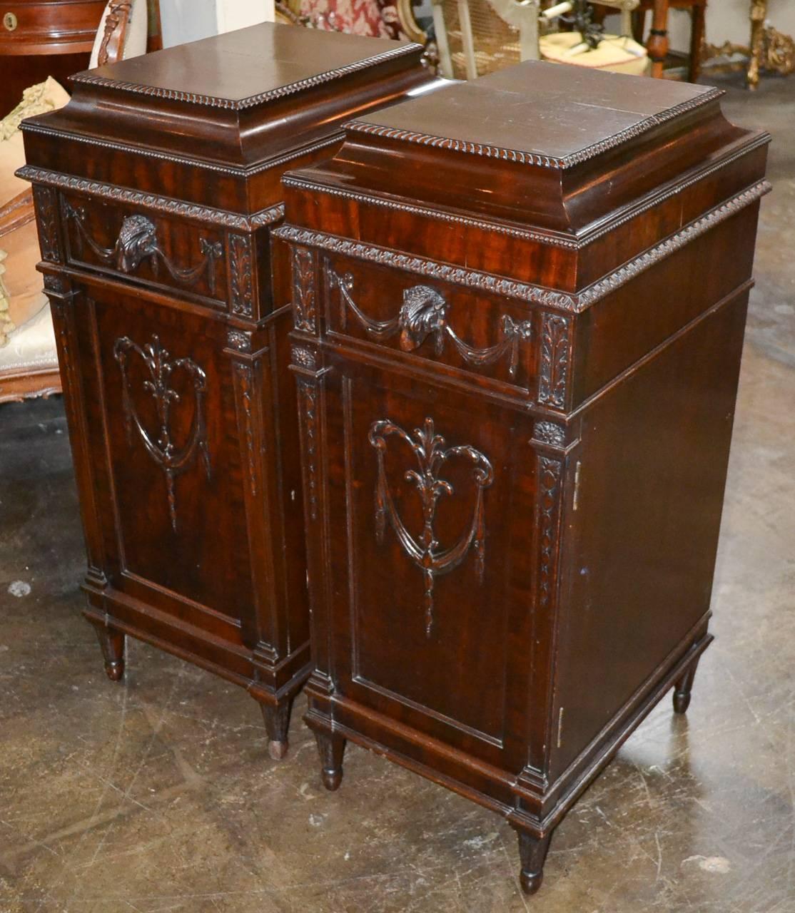 Early 20th Century Pair of English Adams Pedestal Side Cabinets