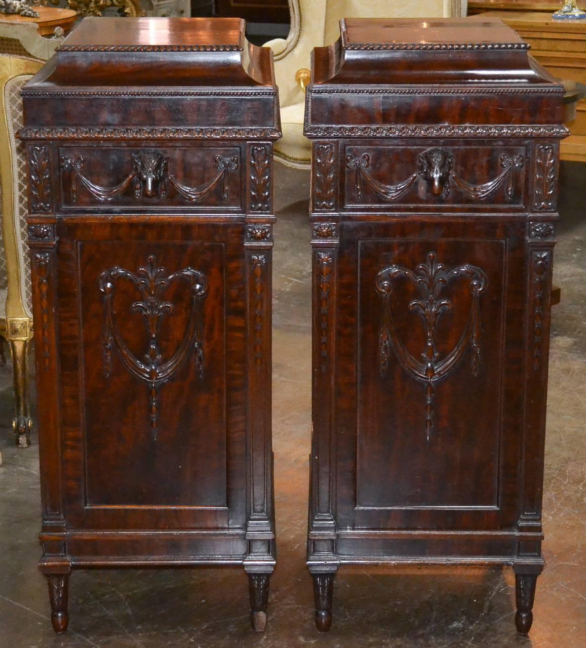 Adam Style Pair of English Adams Pedestal Side Cabinets