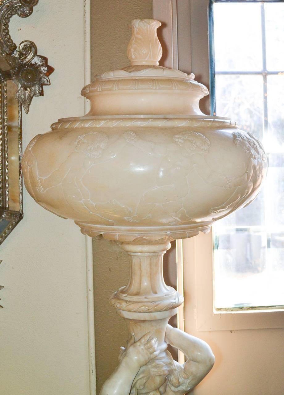 19th Century Italian Alabaster Floor Lamp In Good Condition In Dallas, TX