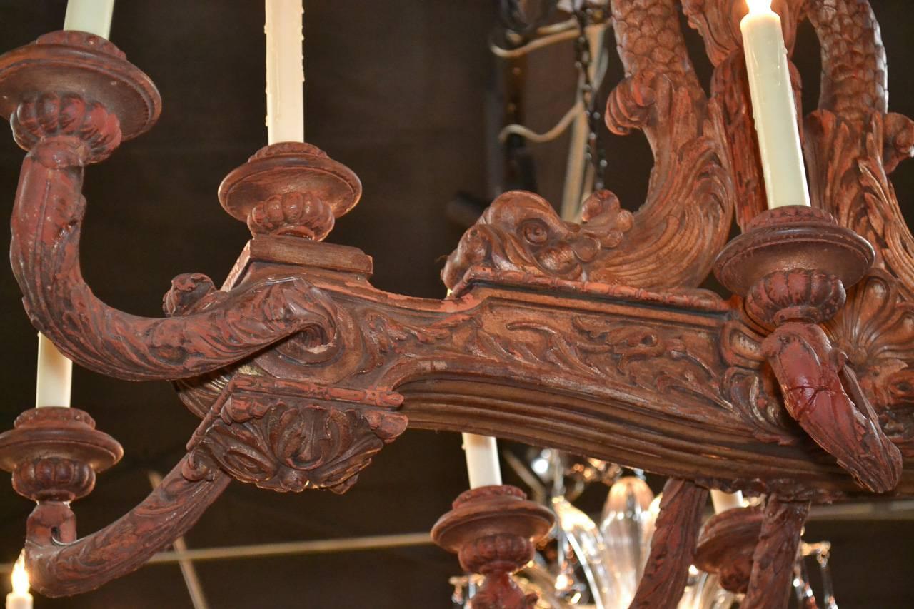 Wood 19th Century Italian Carved Chandelier