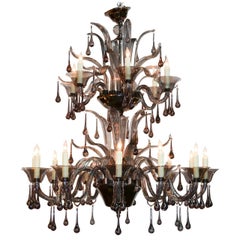 Vintage High Style Murano Black Glass Chandelier