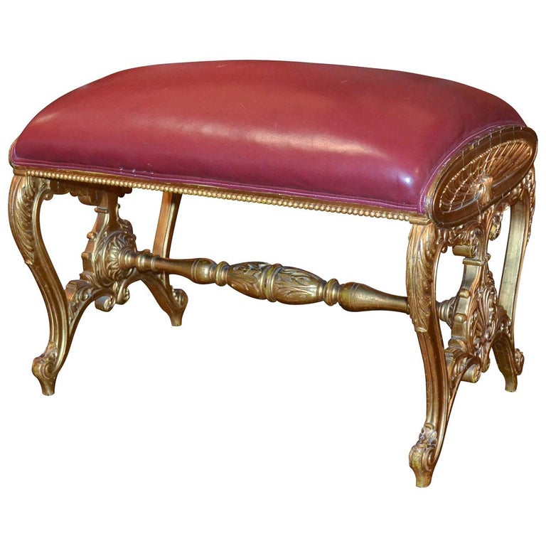 19th Century French Carved Giltwood Bench For Sale