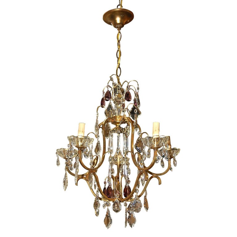 Antique French Crystal and Amethyst-Tinted Chandelier For Sale