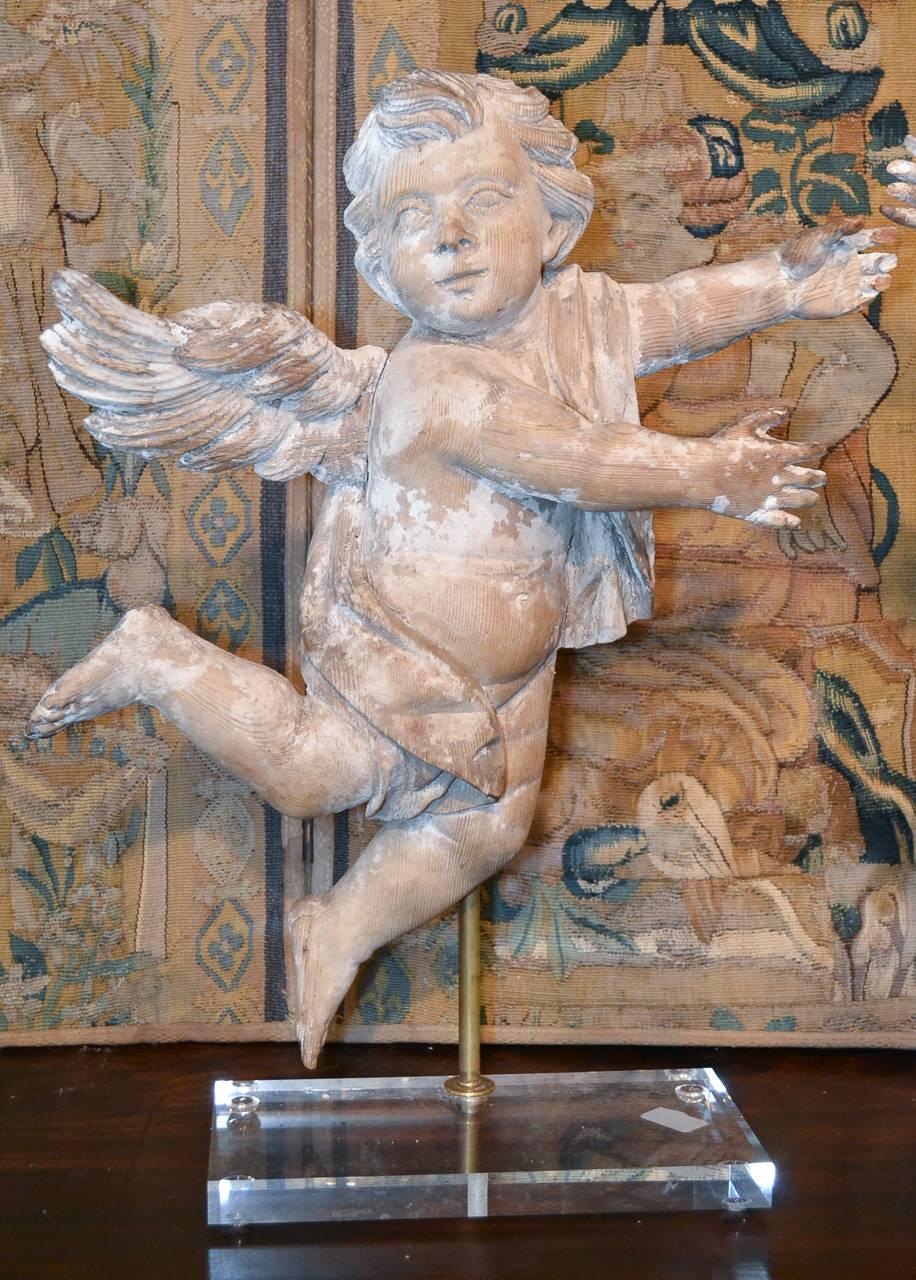 Wood Pair of Early 19th Century Italian Carved Putti