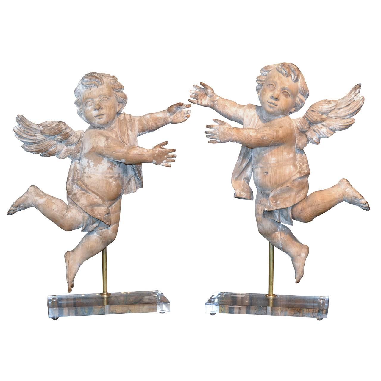 Pair of Early 19th Century Italian Carved Putti