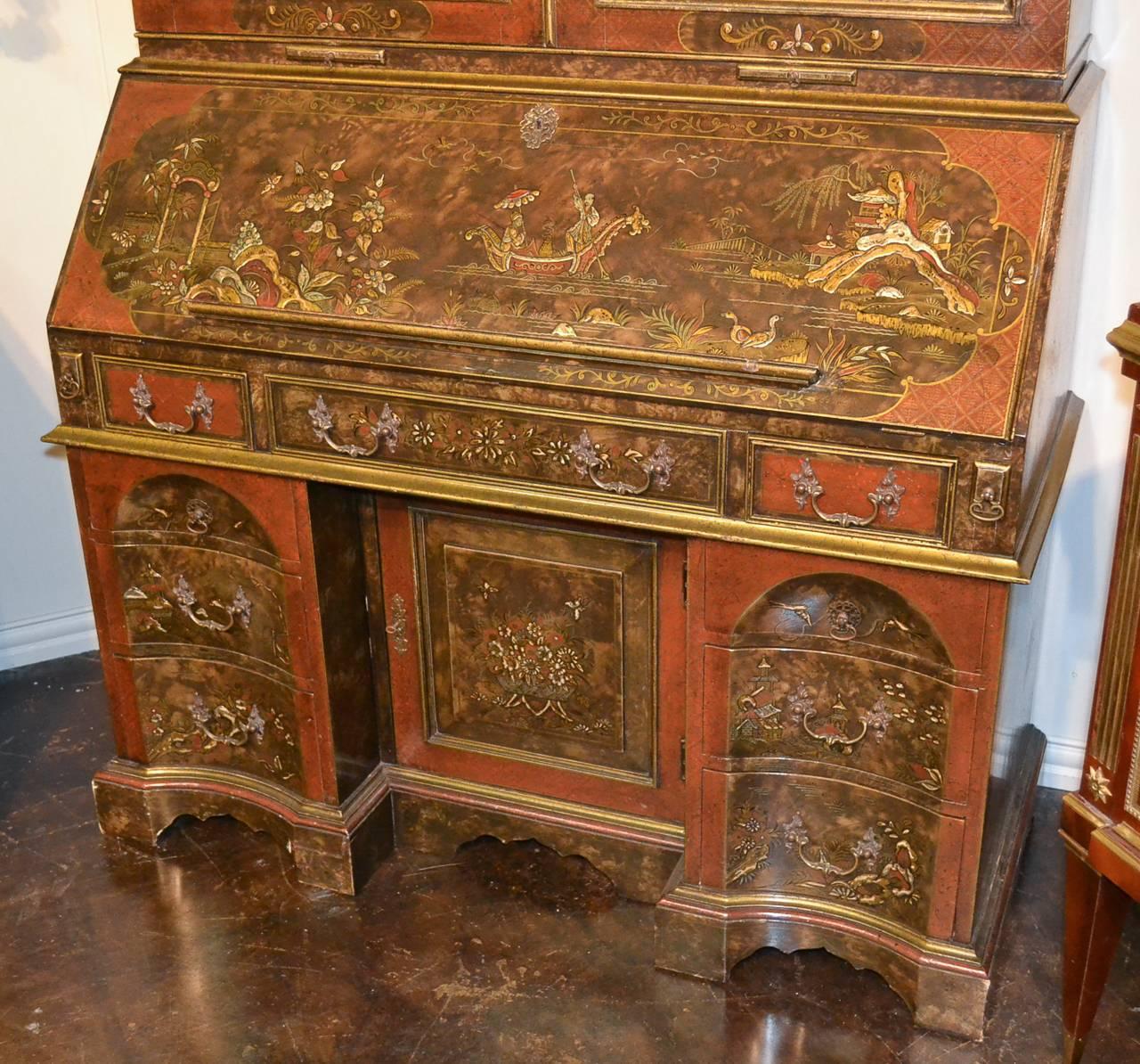 Outstanding English Chinoiserie Bureau Bookcase In Good Condition In Dallas, TX