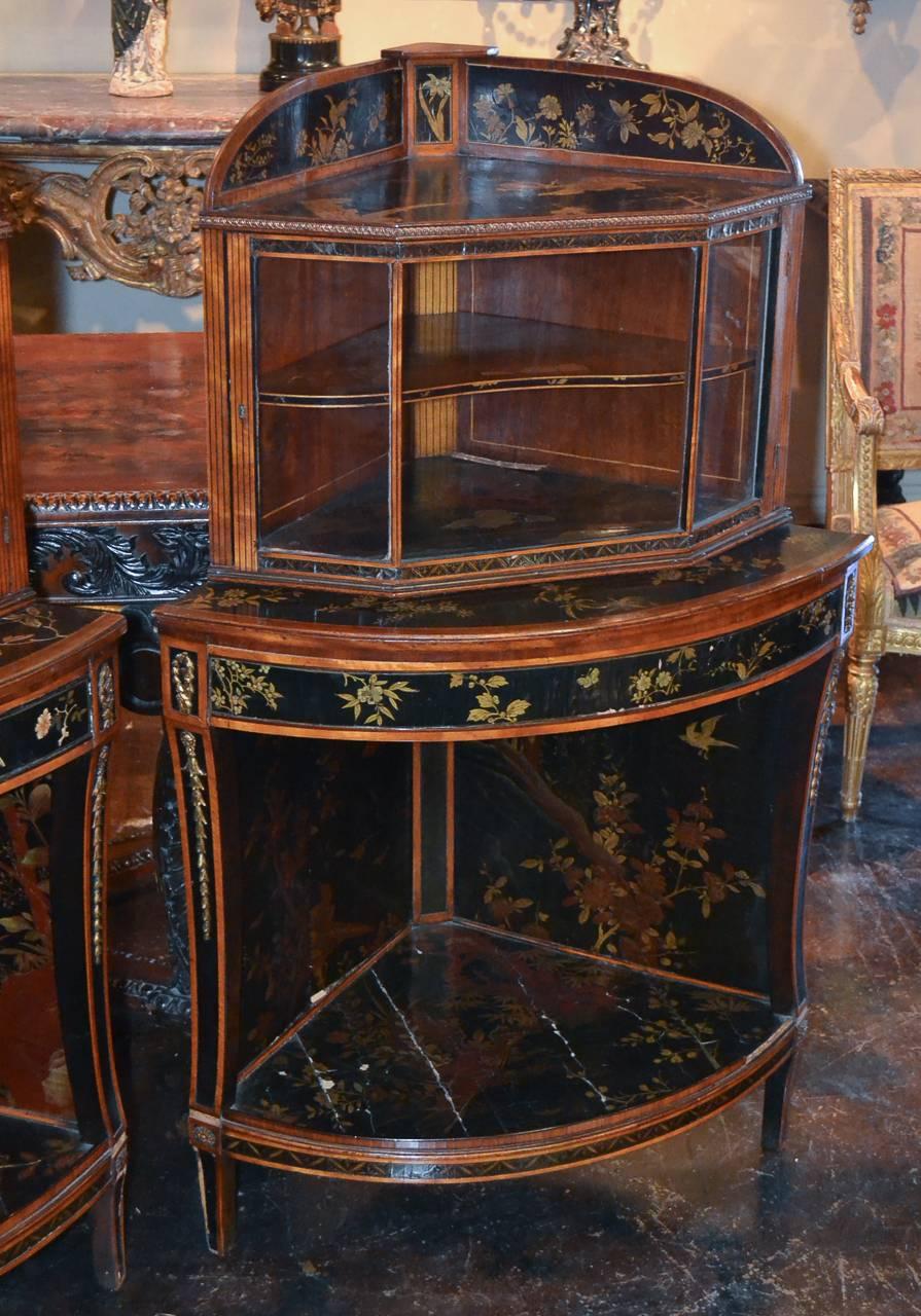 Rare Pair of 19th Century English Chinoiserie Corner Cabinets 2