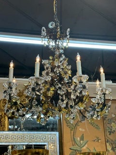 Vintage Italian Iron and Crystal Flower Chandelier