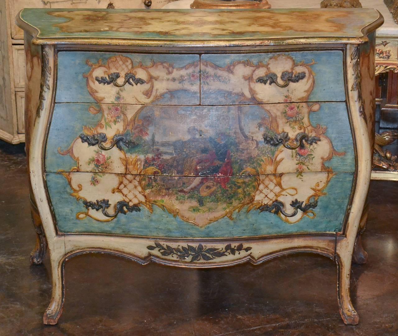 Marvelous French Painted Bombe Commode 1
