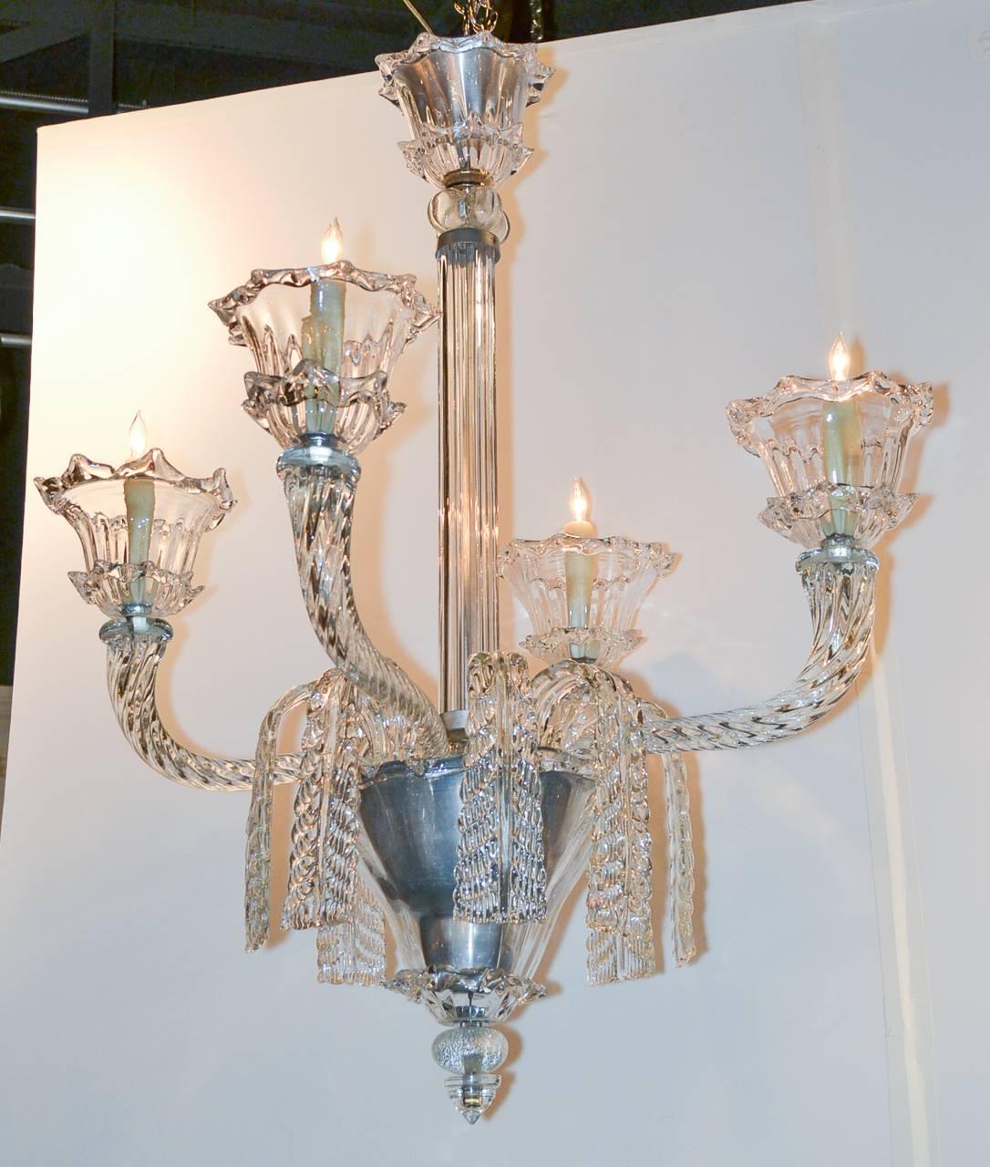 Mid-20th Century Elegant French 1940s Heavy Glass Chandelier