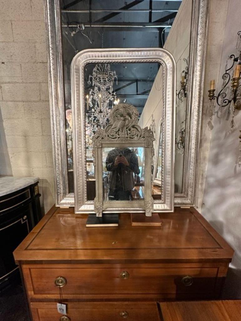 19th Century French Louis XVI Style Carved and Painted Petite Mirror For Sale 1