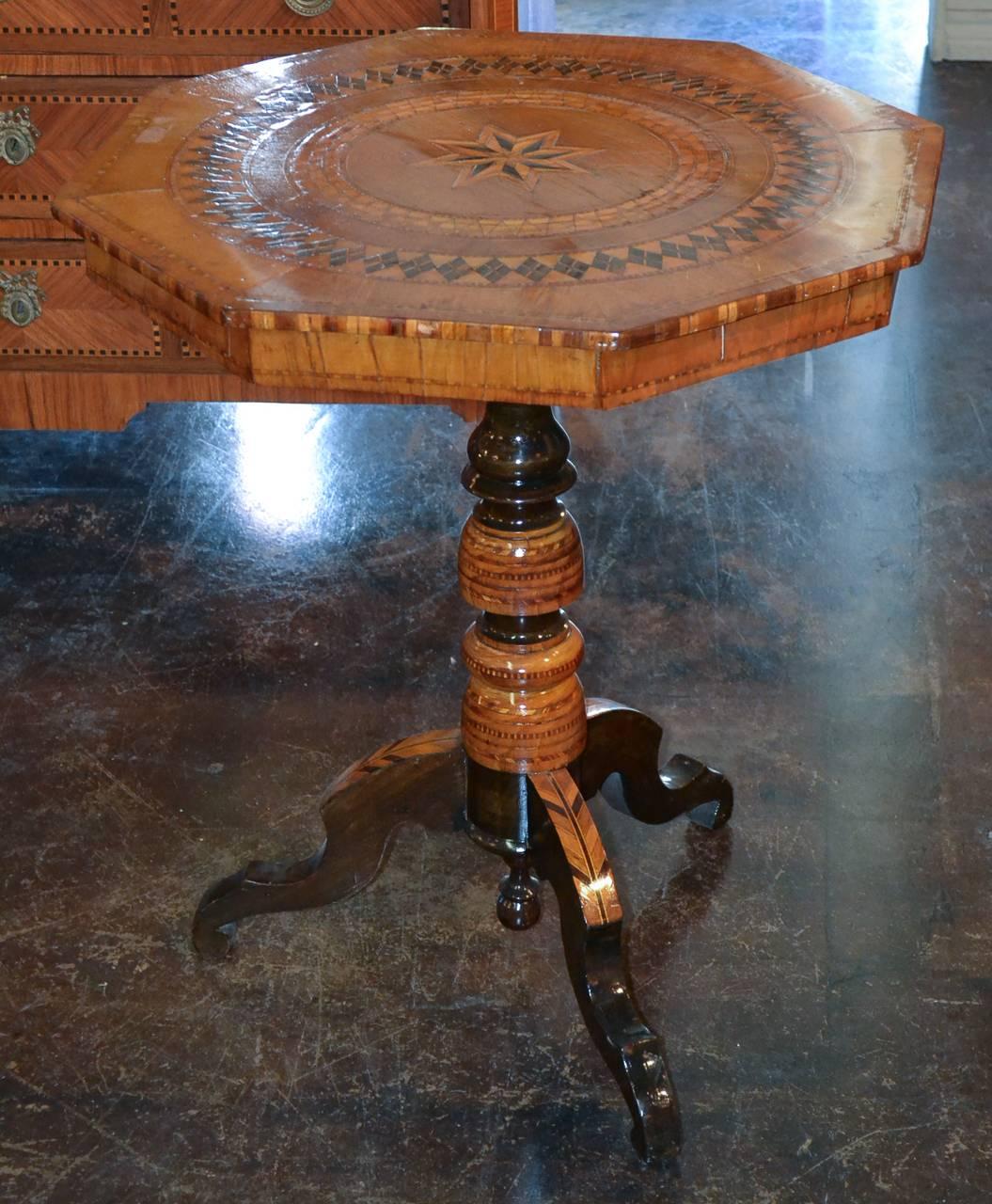 Wood 19th Century Northern Italian Inlaid Side Table