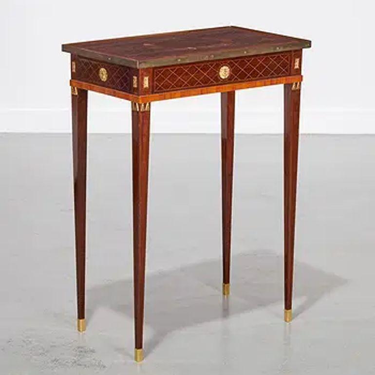 19th Century Baltic Neo-Classical Mahogany Side Table with Brass Inlay In Good Condition For Sale In Dallas, TX