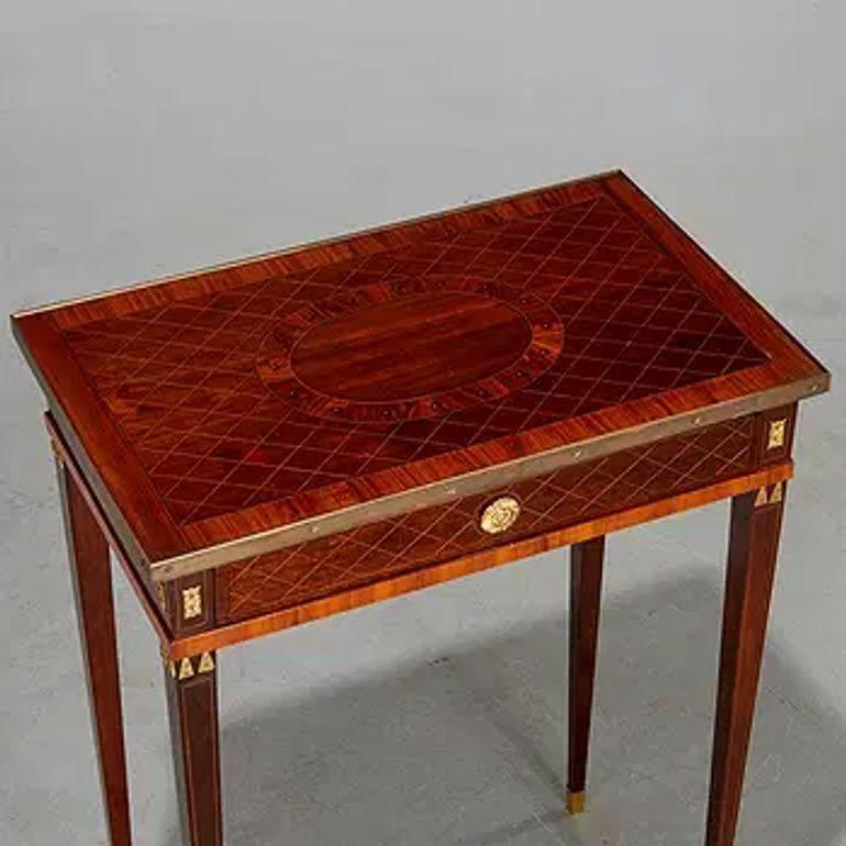 19th Century Baltic Neo-Classical Mahogany Side Table with Brass Inlay For Sale 2