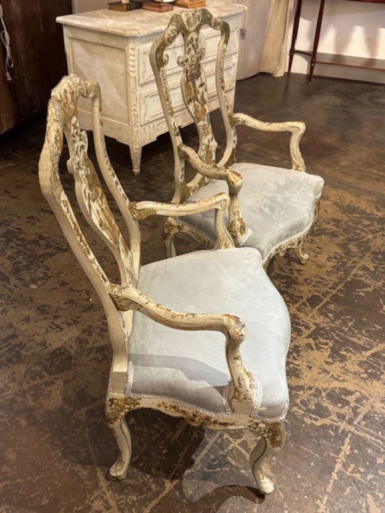 Tappezzeria Poltrone Chinoiserie inglesi del XIX secolo laccate color crema in vendita