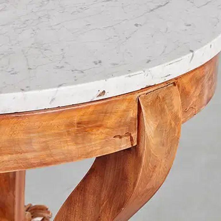 Carved 19th Century Louis Philippe Faded Mahogany Center Table with Marble Top For Sale