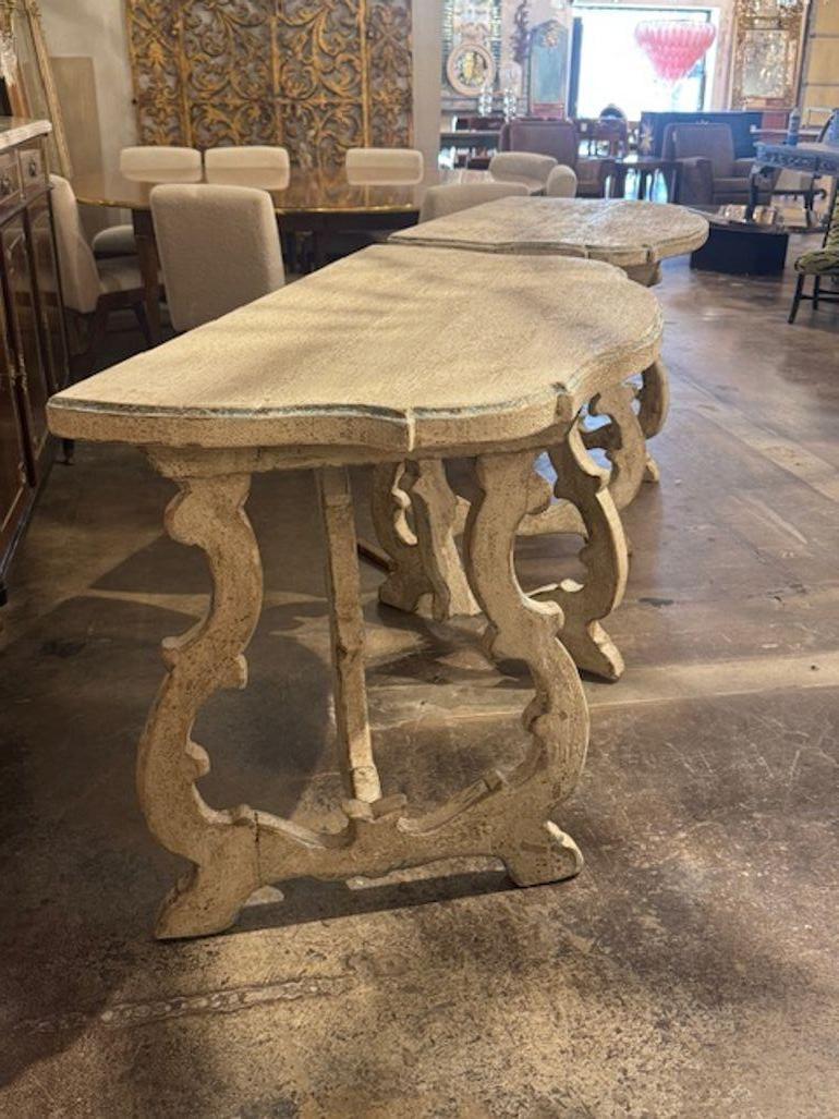 Pair of Italian Tuscan Consoles In Good Condition For Sale In Dallas, TX
