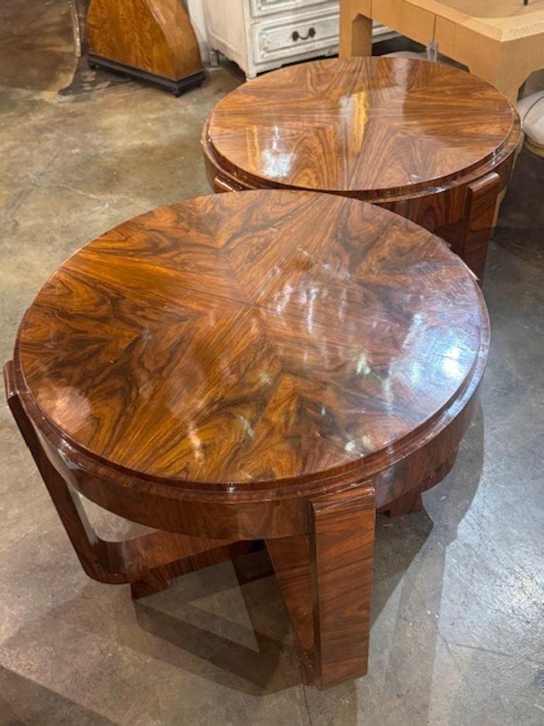 Walnut Pair of Art Deco Side Tables For Sale