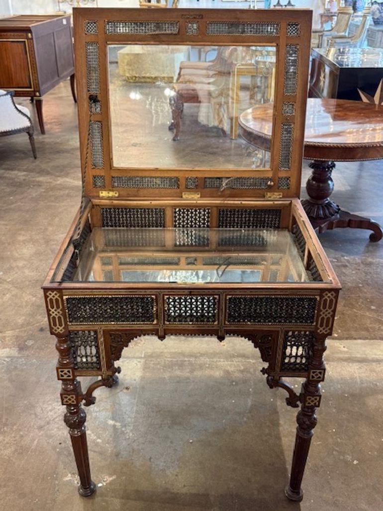 Glass Syrian Carved Vitrine Table For Sale