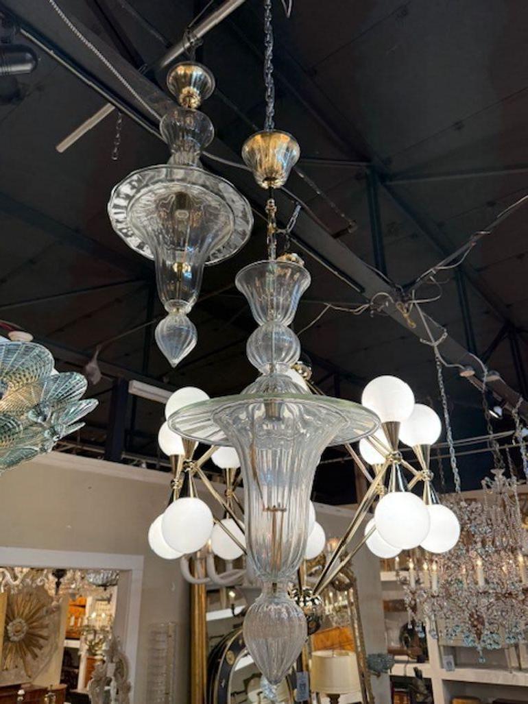 Murano Glass Bell Shaped Lanterns In Good Condition For Sale In Dallas, TX