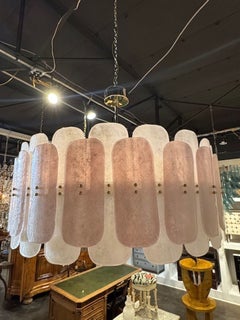 Bespoke Modern Murano Glass Drum Chandelier in Pink and White