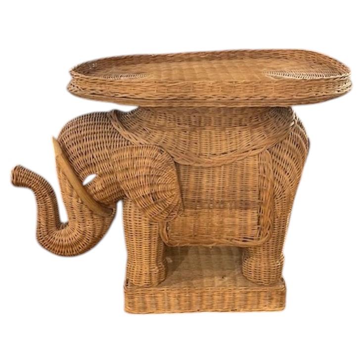 Vintage Rattan Elephant Side Table