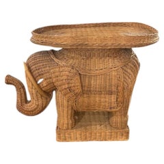 Vintage Rattan Elephant Side Table